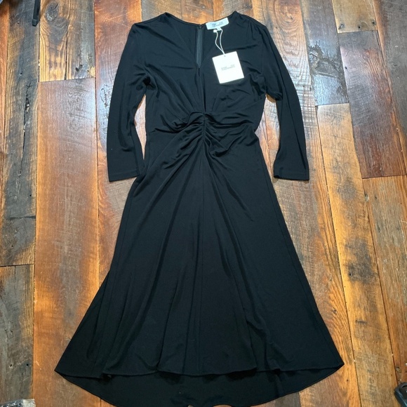Diane von Furstenberg DVF Black Jersey Dress Midi Long Sleeve Size Medium NWT - Picture 6 of 16